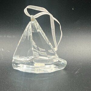 Vintage 1980s Celebrations Ornament Clear Crystal Double Sailing Boat